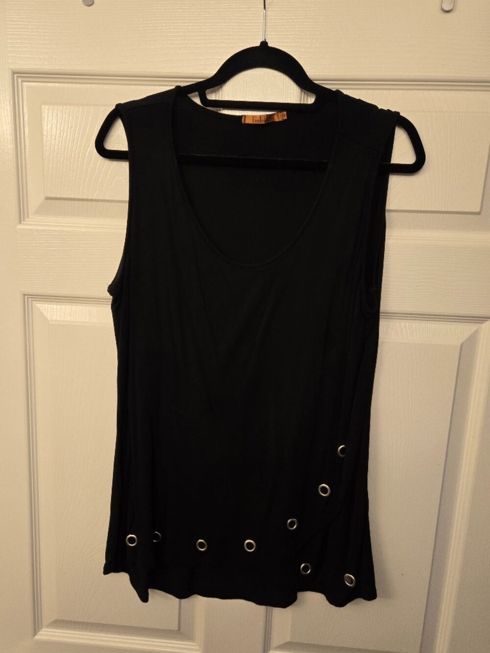 Belldini - Black sleeveless blouse with silver grommets, size 1X.